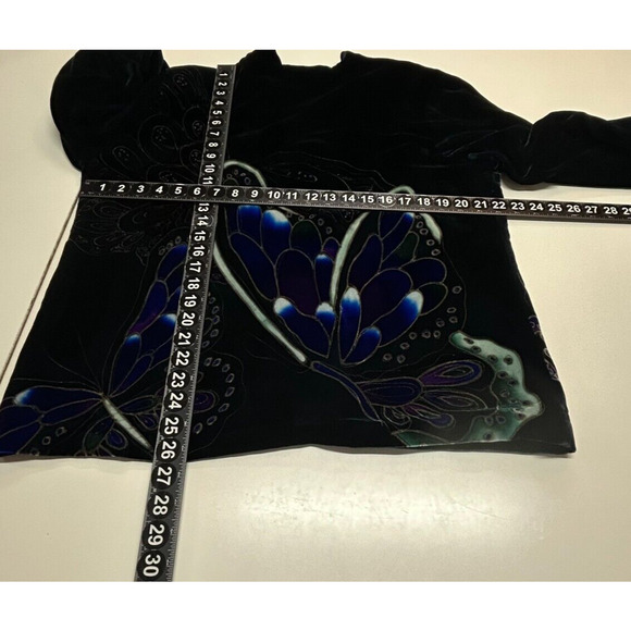 Chicos Jacket Large 2 Blue Butterfly Velvet Silk Blend Anniversary Collection - Picture 9 of 14